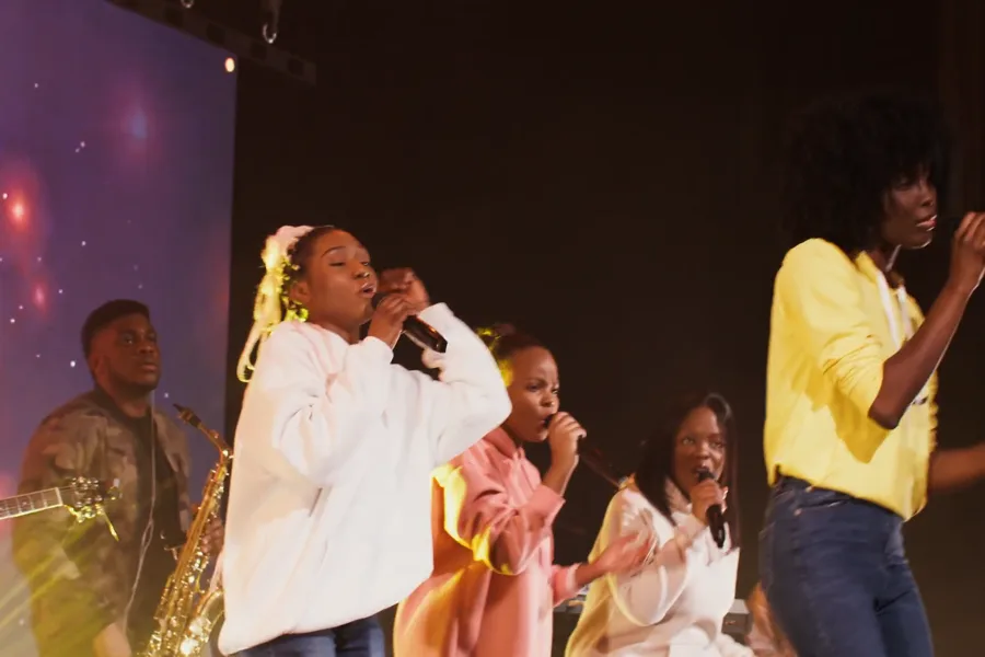 People in a large audience